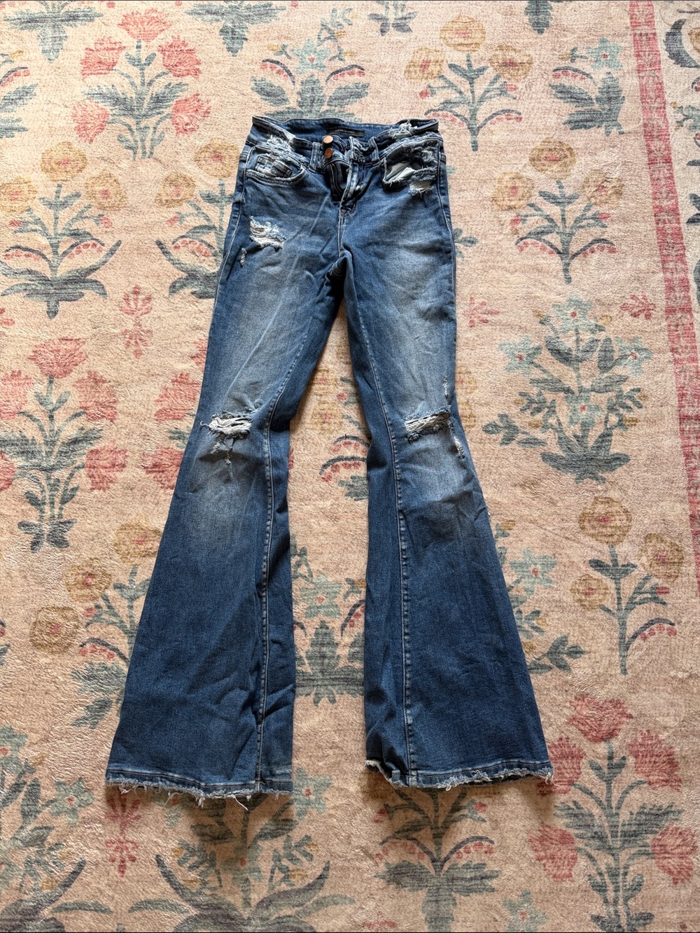 Flying Monkey Distressed Flare Jeans - Medium Blue